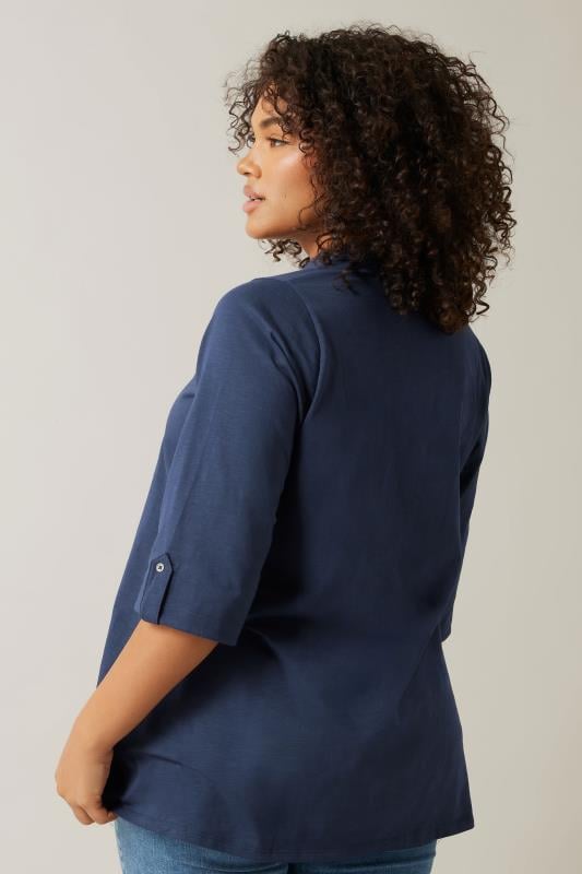 Evans EVANS Curve Navy Blue Pintuck Henley Top