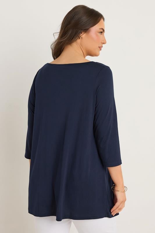 Evans EVANS Curve Navy Blue Pintuck Modal Rich Top