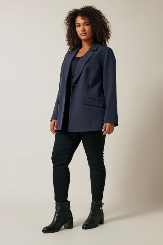 Evans EVANS Curve Navy Blue Single Breasted Blazer