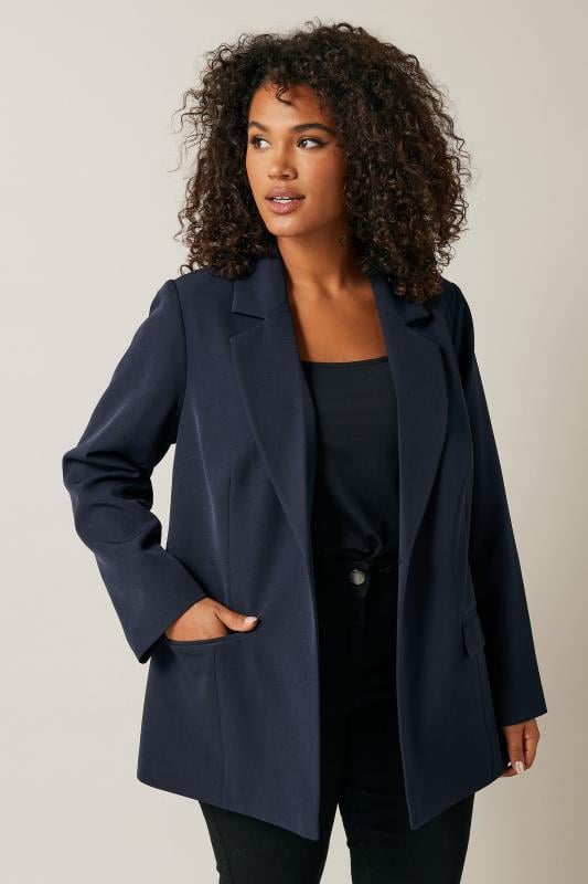 evans EVANS Curve Navy Blue Single Breasted Blazer