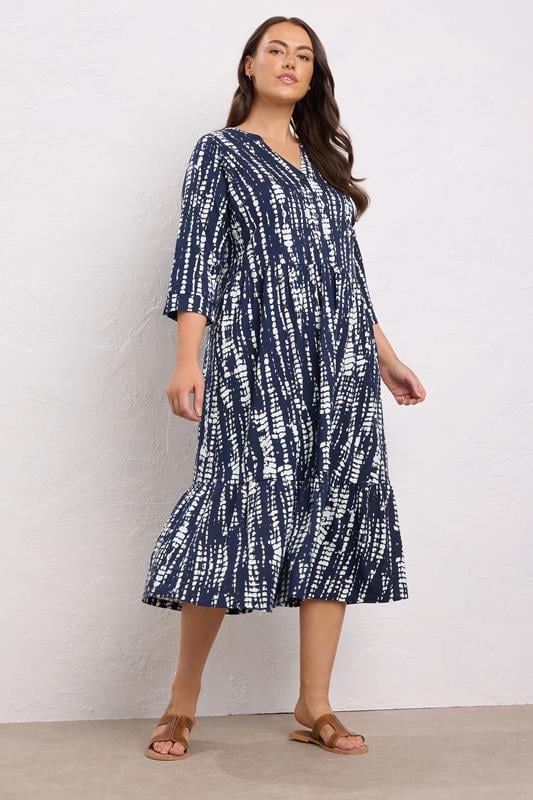 Evans EVANS Curve Navy Blue Tie Dye Cotton Dress