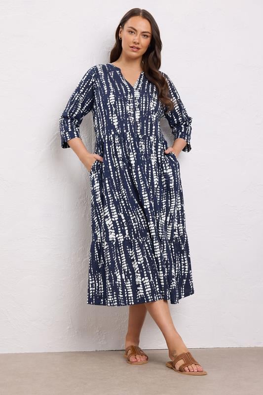 evans EVANS Curve Navy Blue Tie Dye Cotton Dress