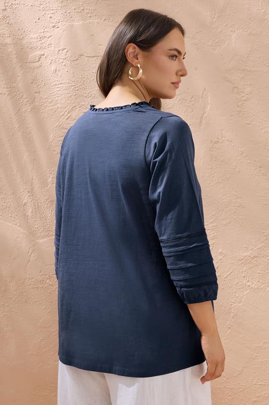 Evans EVANS Curve Navy Blue Tie Neck Cotton Top
