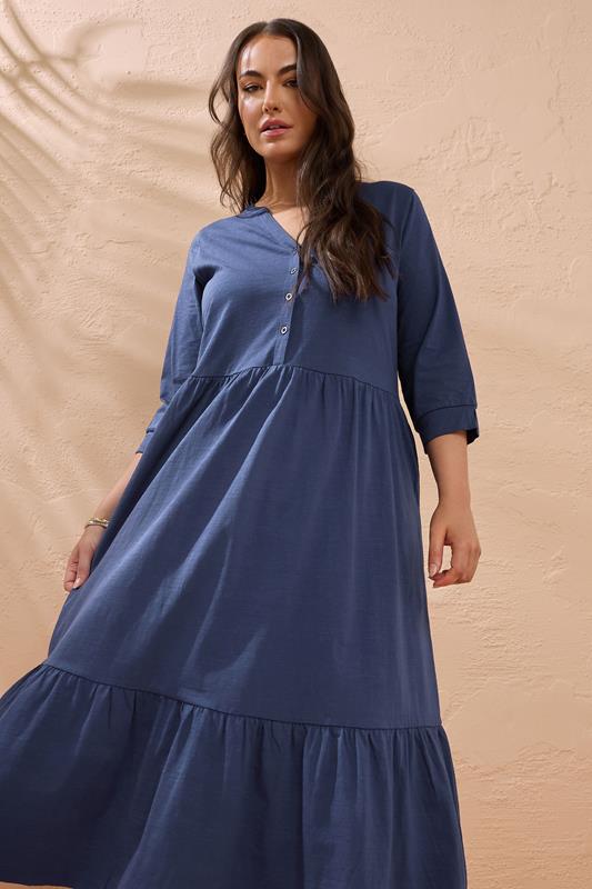 Evans EVANS Curve Navy Blue Tiered Cotton Dress