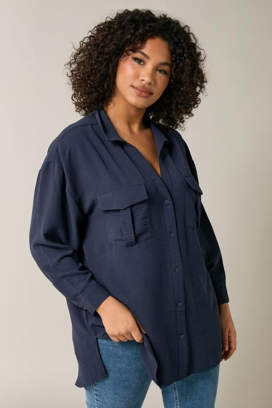 evans EVANS Curve Navy Blue Utility Pocket Shirt