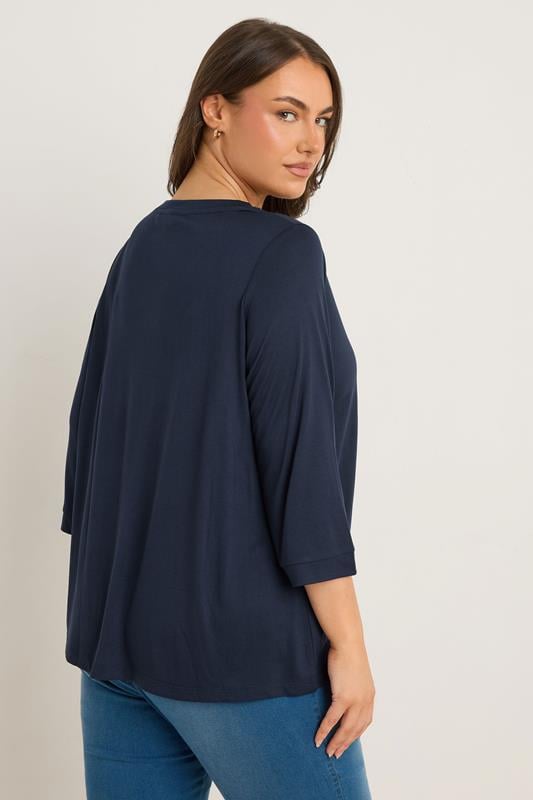 Evans EVANS Curve Navy Blue V-Neck Modal Rich Top