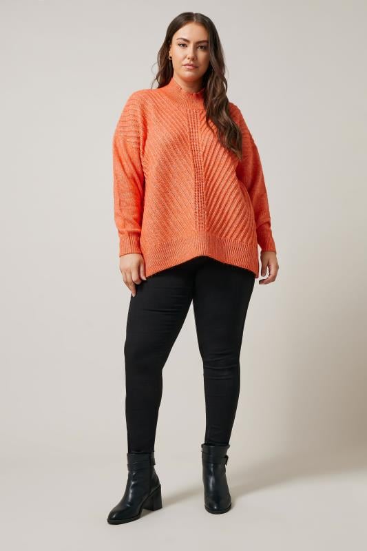 Evans EVANS Curve Orange High Neck Knitted Jumper