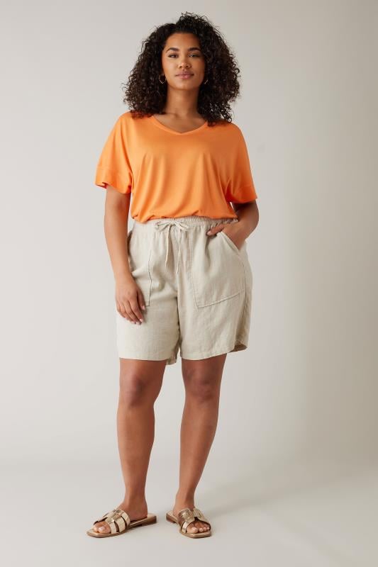 Evans EVANS Curve Orange V-Neck Modal Rich T-Shirt