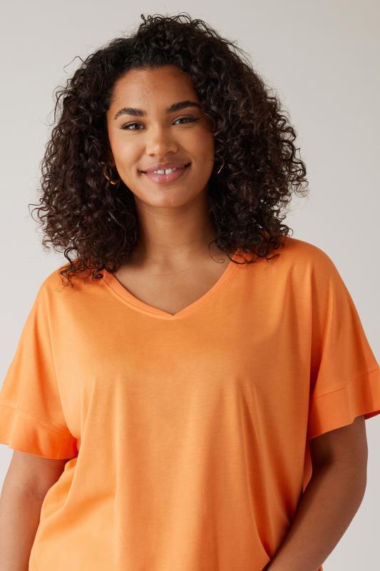 Evans EVANS Curve Orange V-Neck Modal Rich T-Shirt