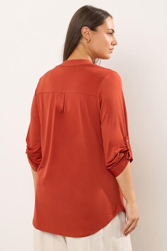 Evans EVANS Curve Orange Zip Front Jersey Blouse