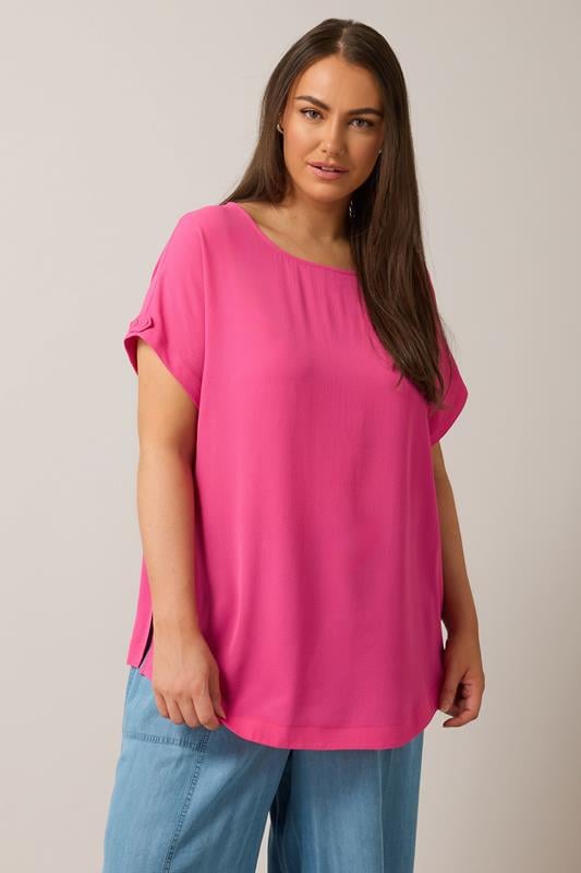evans EVANS Curve Pink Button Sleeve Blouse