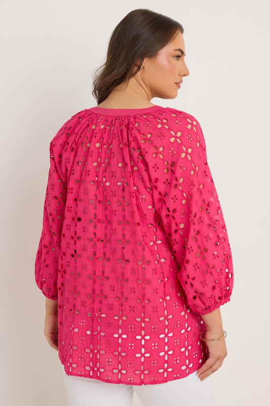 Evans EVANS Curve Pink Long Sleeve Broderie Blouse