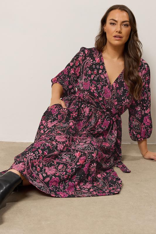 Evans EVANS Curve Pink Paisley Print Wrap Dress