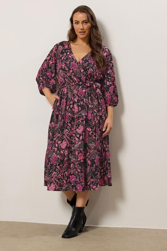 Evans EVANS Curve Pink Paisley Print Wrap Dress