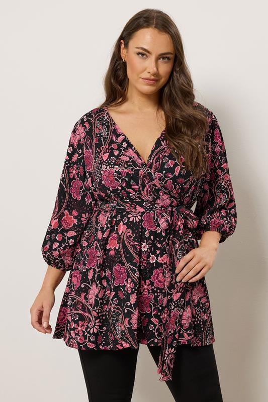 Evans EVANS Curve Pink Paisley Print Wrap Top
