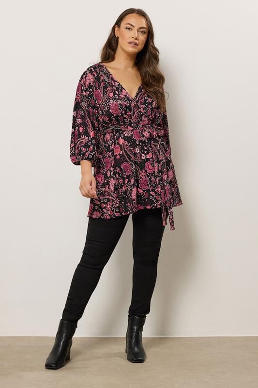 Evans EVANS Curve Pink Paisley Print Wrap Top
