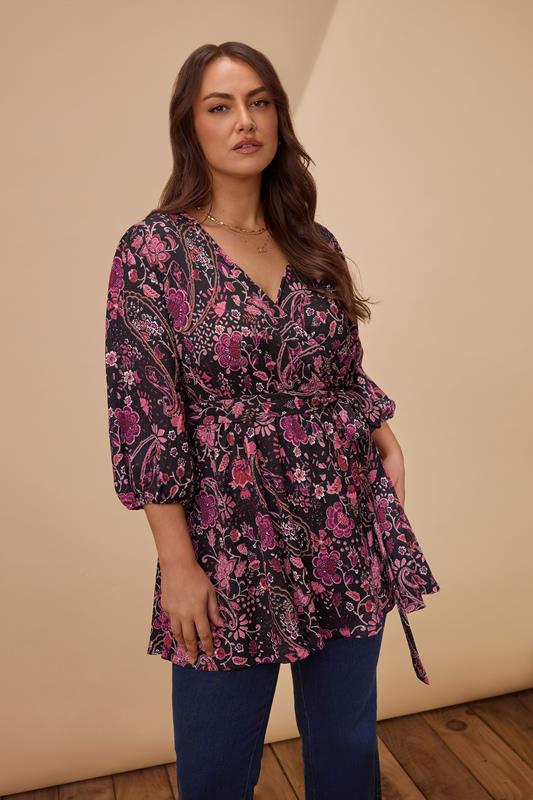 evans EVANS Curve Pink Paisley Print Wrap Top