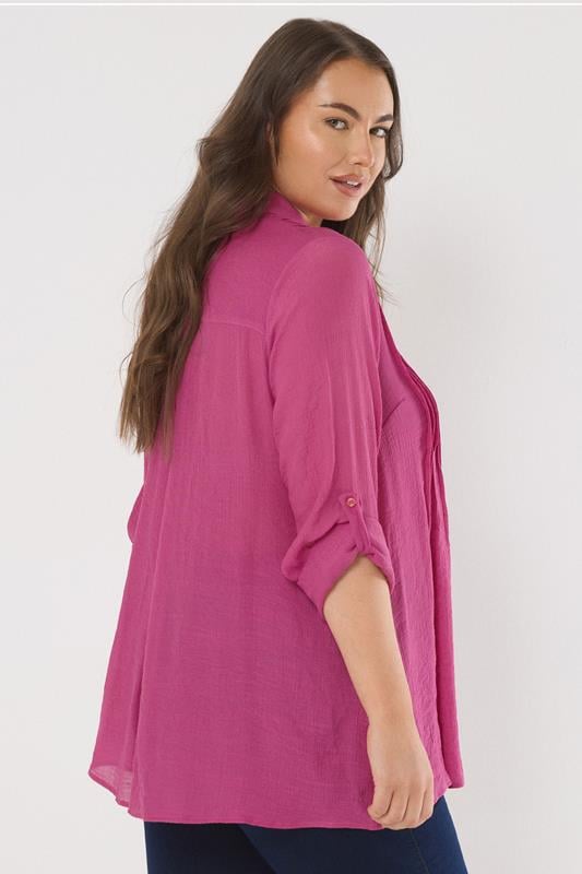 Evans EVANS Curve Pink Pintuck Tab Sleeve Shirt