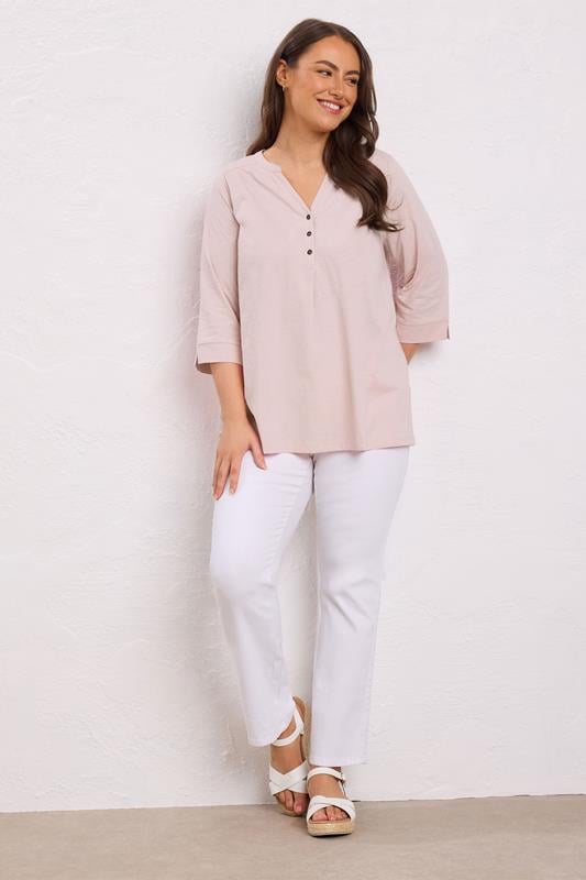 Evans EVANS Curve Pink Pleat Front Henley Top