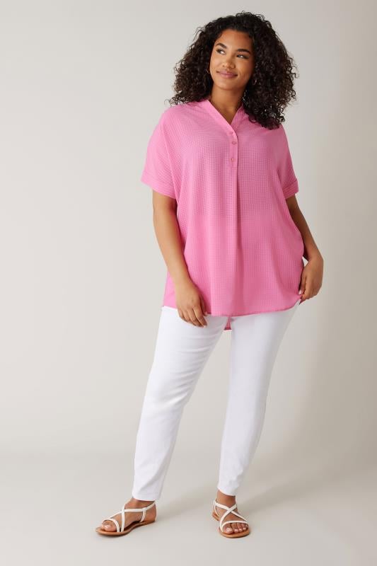 Evans EVANS Curve Pink Woven Check Blouse