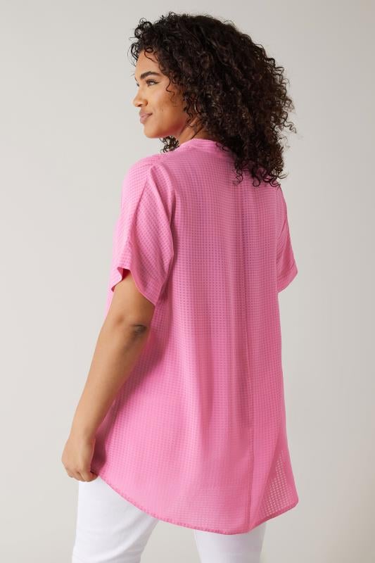Evans EVANS Curve Pink Woven Check Blouse