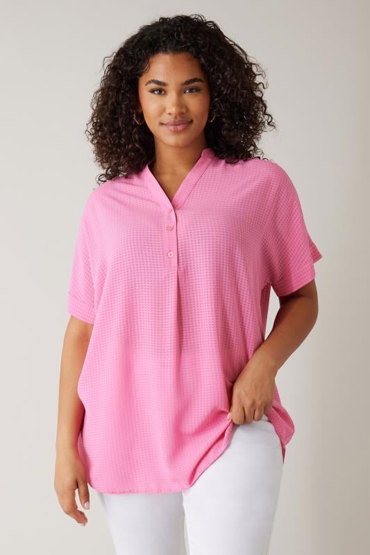 evans EVANS Curve Pink Woven Check Blouse