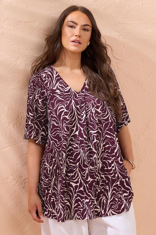 evans EVANS Curve Purple Abstract Floral Swing Top