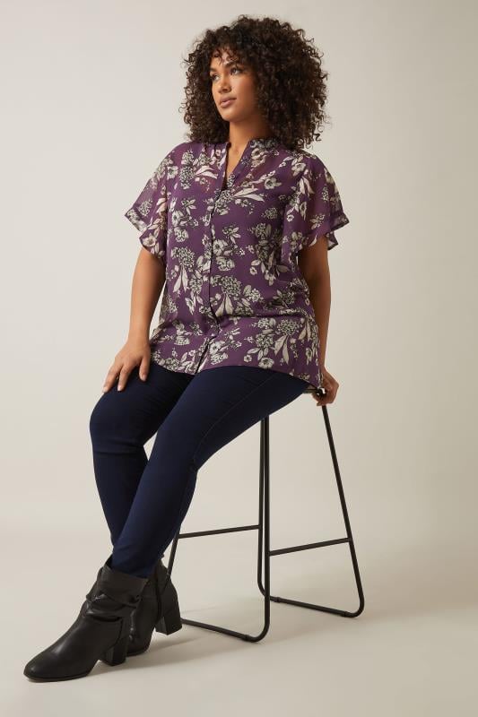 Evans EVANS Curve Purple Floral Print Blouse