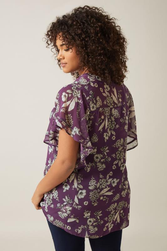 Evans EVANS Curve Purple Floral Print Blouse