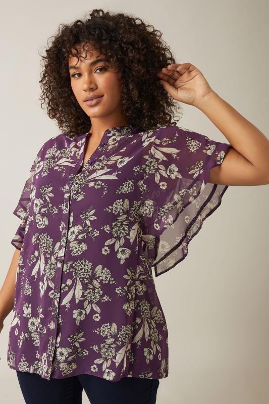 evans EVANS Curve Purple Floral Print Blouse