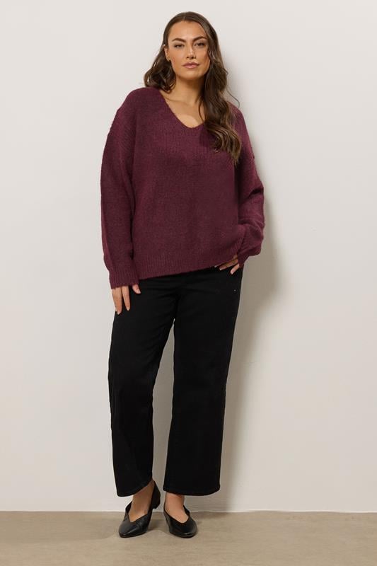 Evans EVANS Curve Purple Knitted V-Neck Jumper