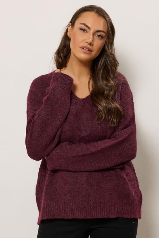 evans EVANS Curve Purple Knitted V-Neck Jumper