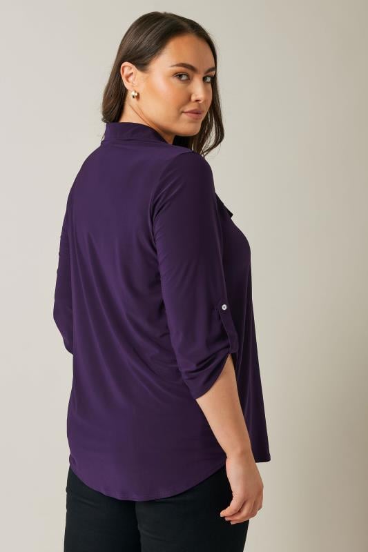 Evans EVANS Curve Purple Tab Sleeve Blouse