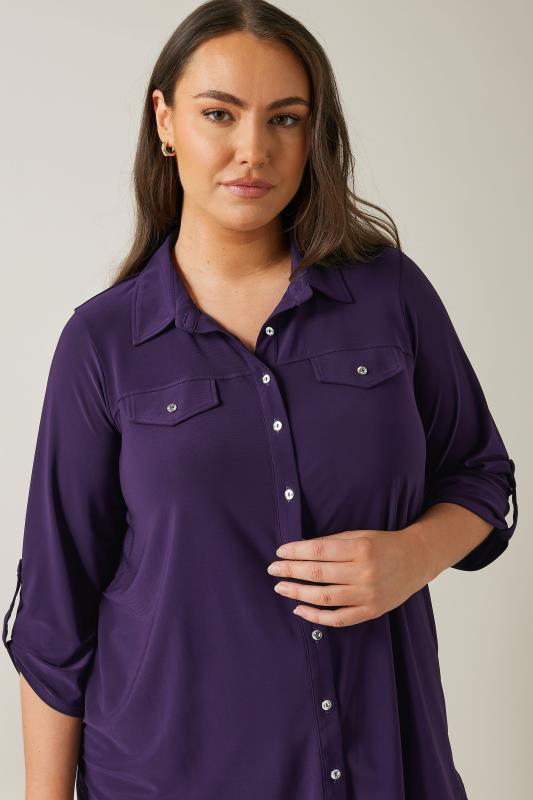Evans EVANS Curve Purple Tab Sleeve Blouse