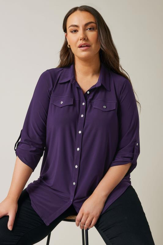 evans EVANS Curve Purple Tab Sleeve Blouse