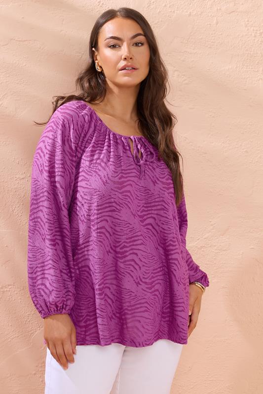 evans EVANS Curve Purple Zebra Burnout Blouse