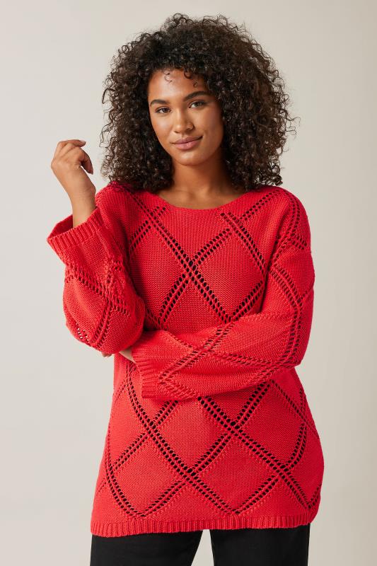 evans EVANS Curve Red Diamond Pointelle Jumper