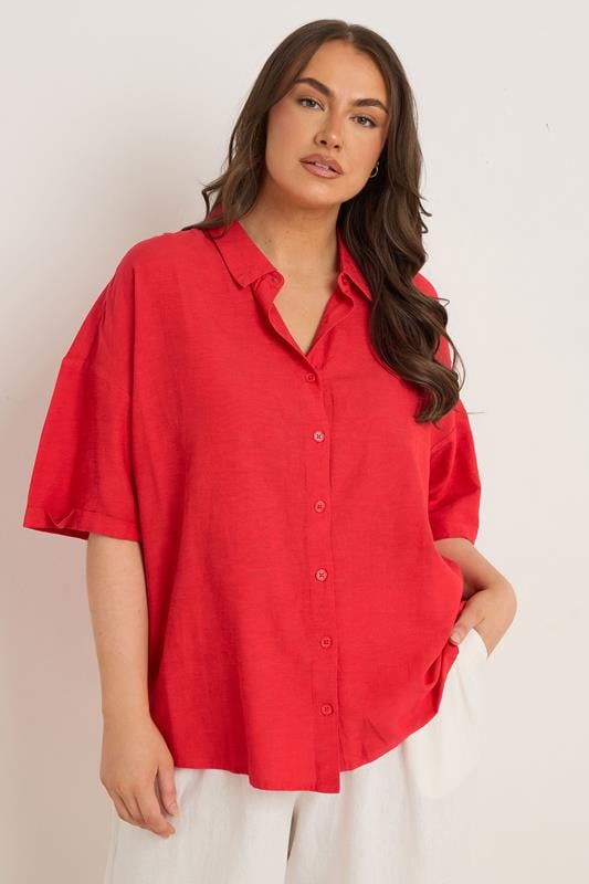 evans EVANS Curve Red Linen Shirt