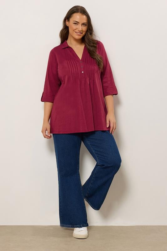 Evans EVANS Curve Red Pintuck Henley Top