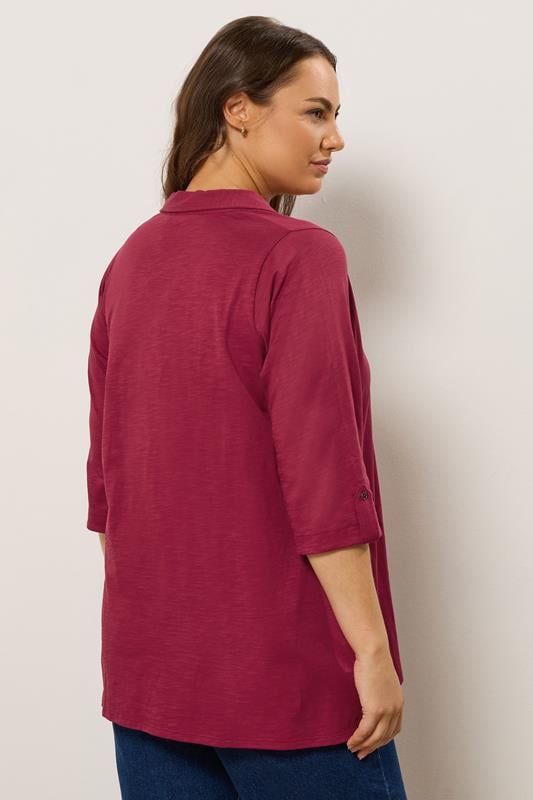 Evans EVANS Curve Red Pintuck Henley Top