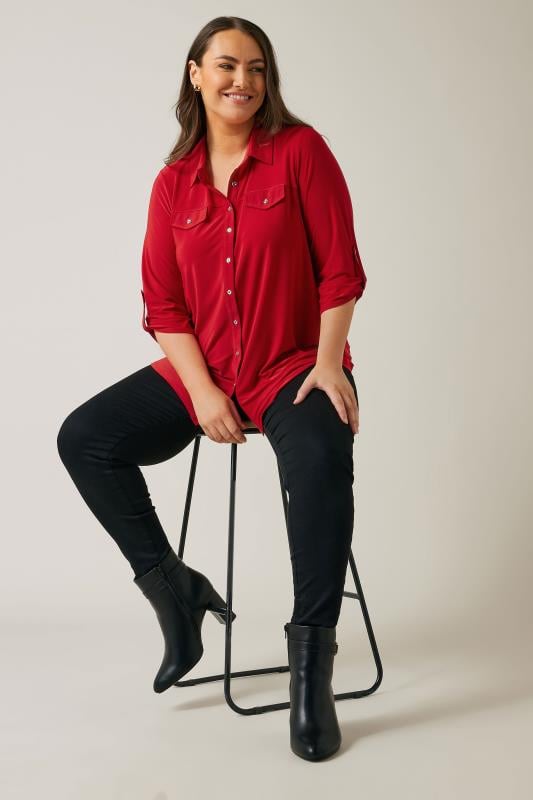Evans EVANS Curve Red Tab Sleeve Blouse