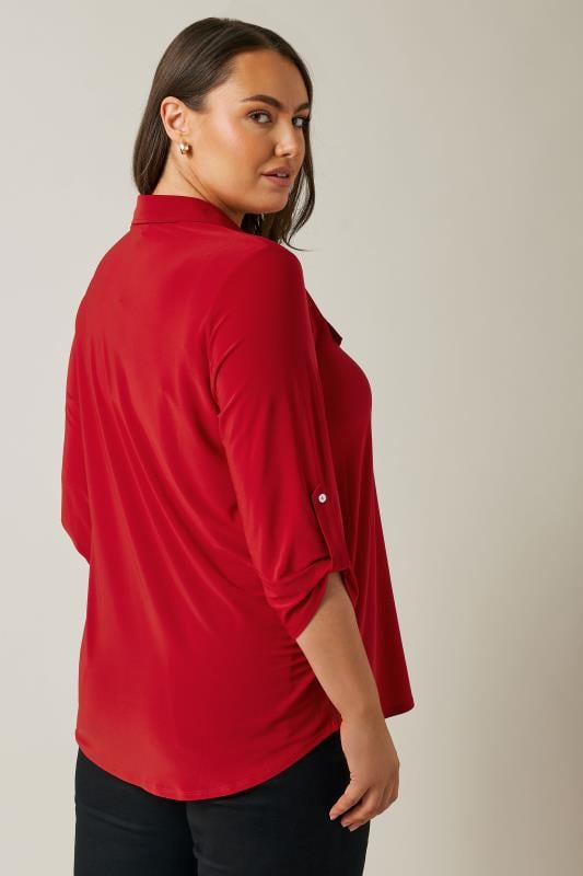 Evans EVANS Curve Red Tab Sleeve Blouse