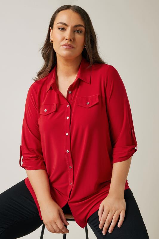 Evans EVANS Curve Red Tab Sleeve Blouse