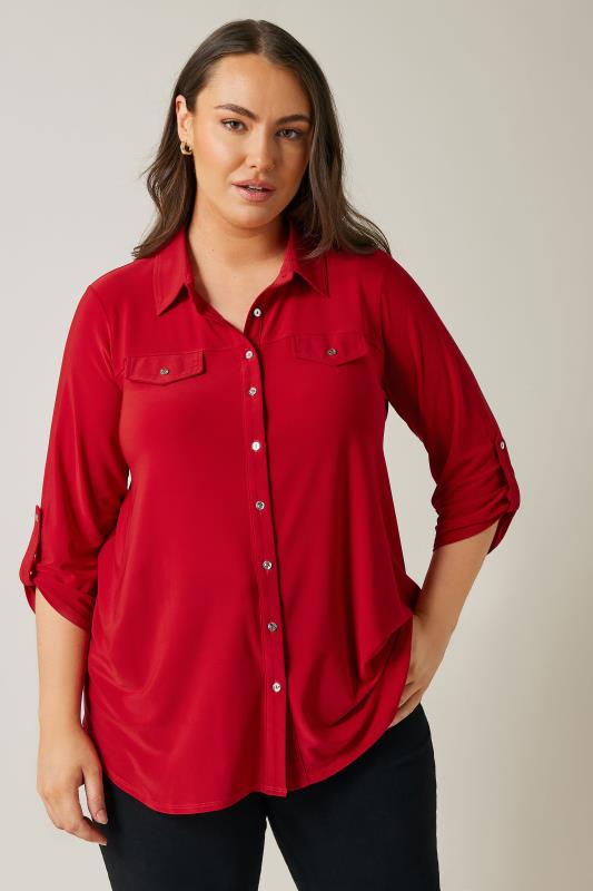 evans EVANS Curve Red Tab Sleeve Blouse