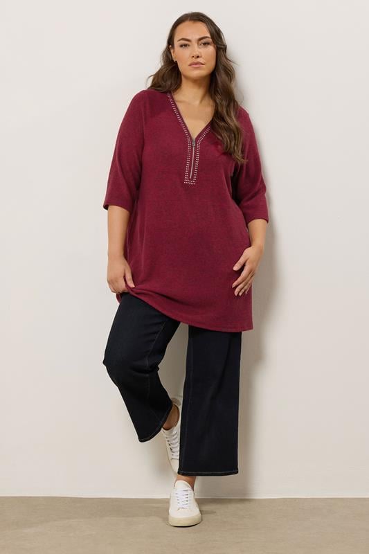 Evans EVANS Curve Red Zip Front Stud Detail Top