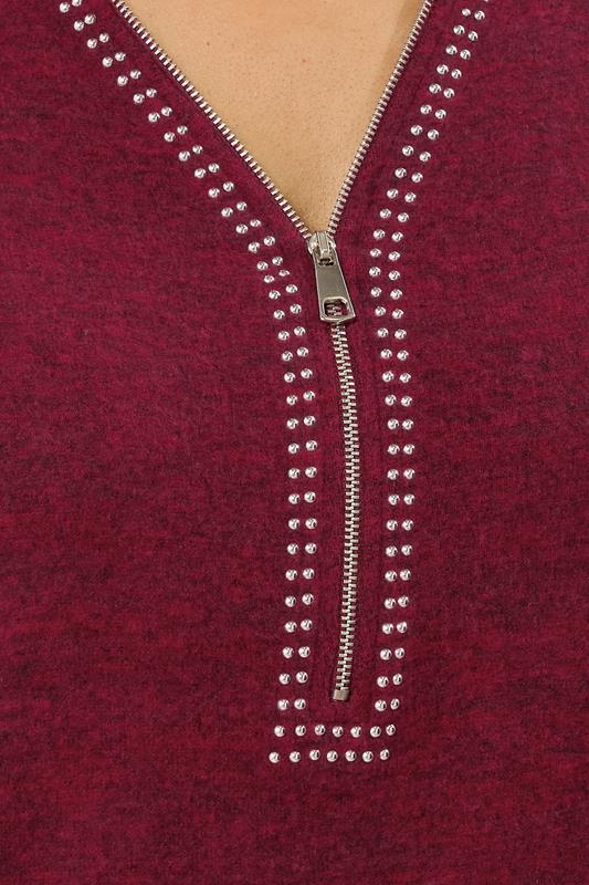 Evans EVANS Curve Red Zip Front Stud Detail Top