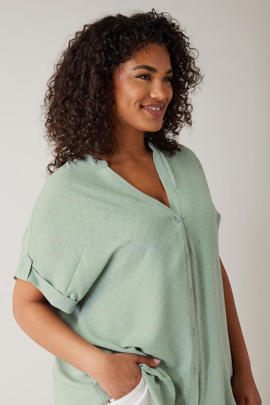 Evans EVANS Curve Sage Green Short Sleeve Blouse