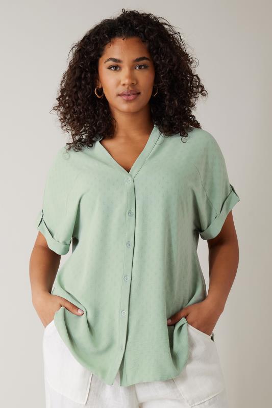 evans EVANS Curve Sage Green Short Sleeve Blouse