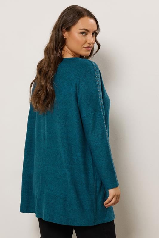 Evans EVANS Curve Teal Blue Eyelet Sleeve Jumper