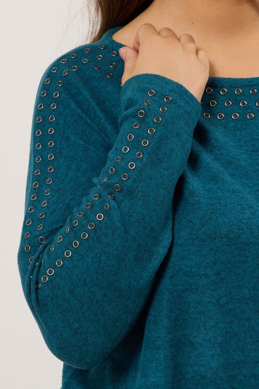 Evans EVANS Curve Teal Blue Eyelet Sleeve Jumper